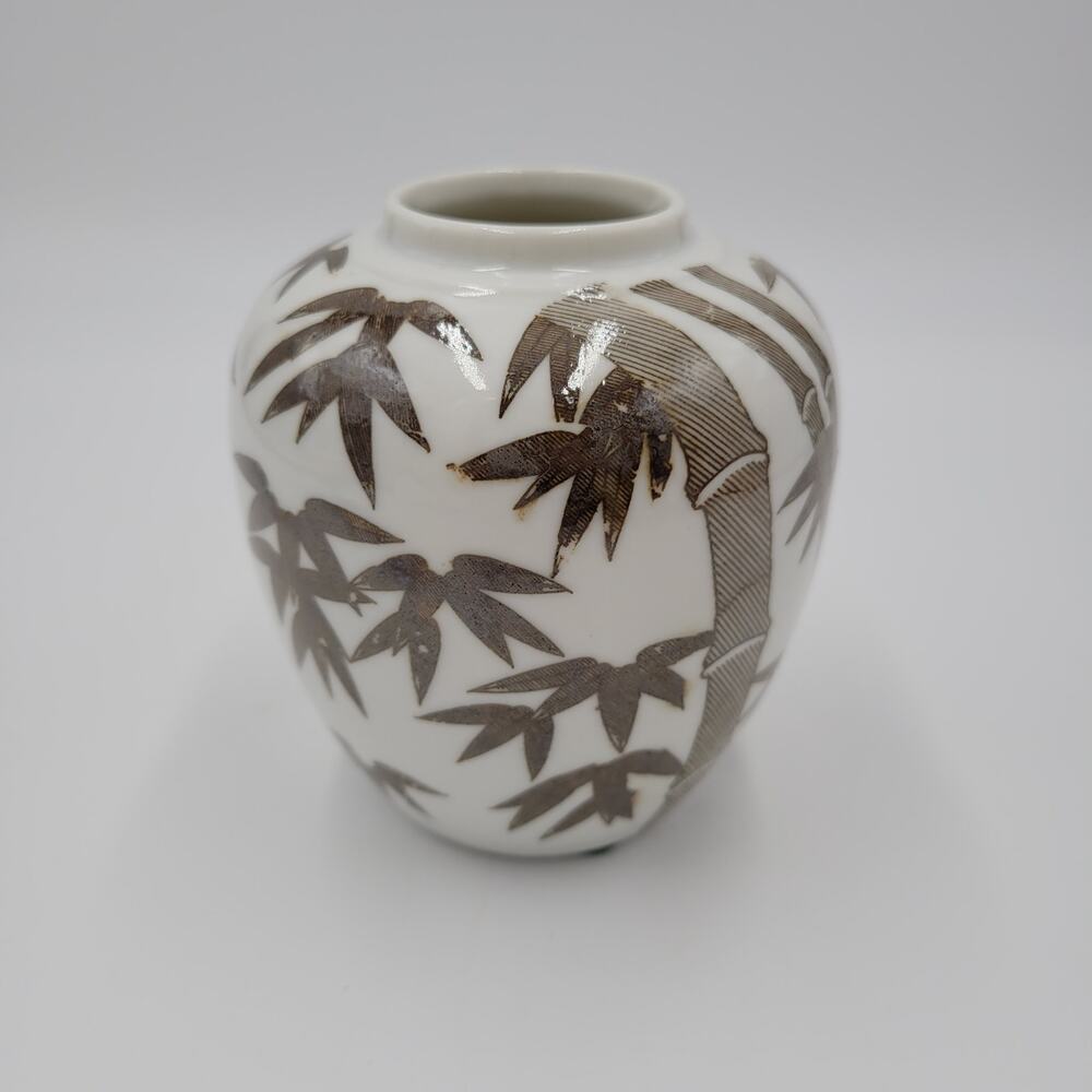 Art Pottery Stoneware Vase With Bamboo Print Clear Glaze
